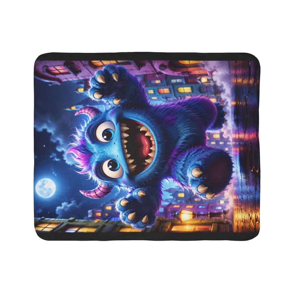 Cute Blue Monster Sherpa Blanket – Cozy Kids Fleece Throw