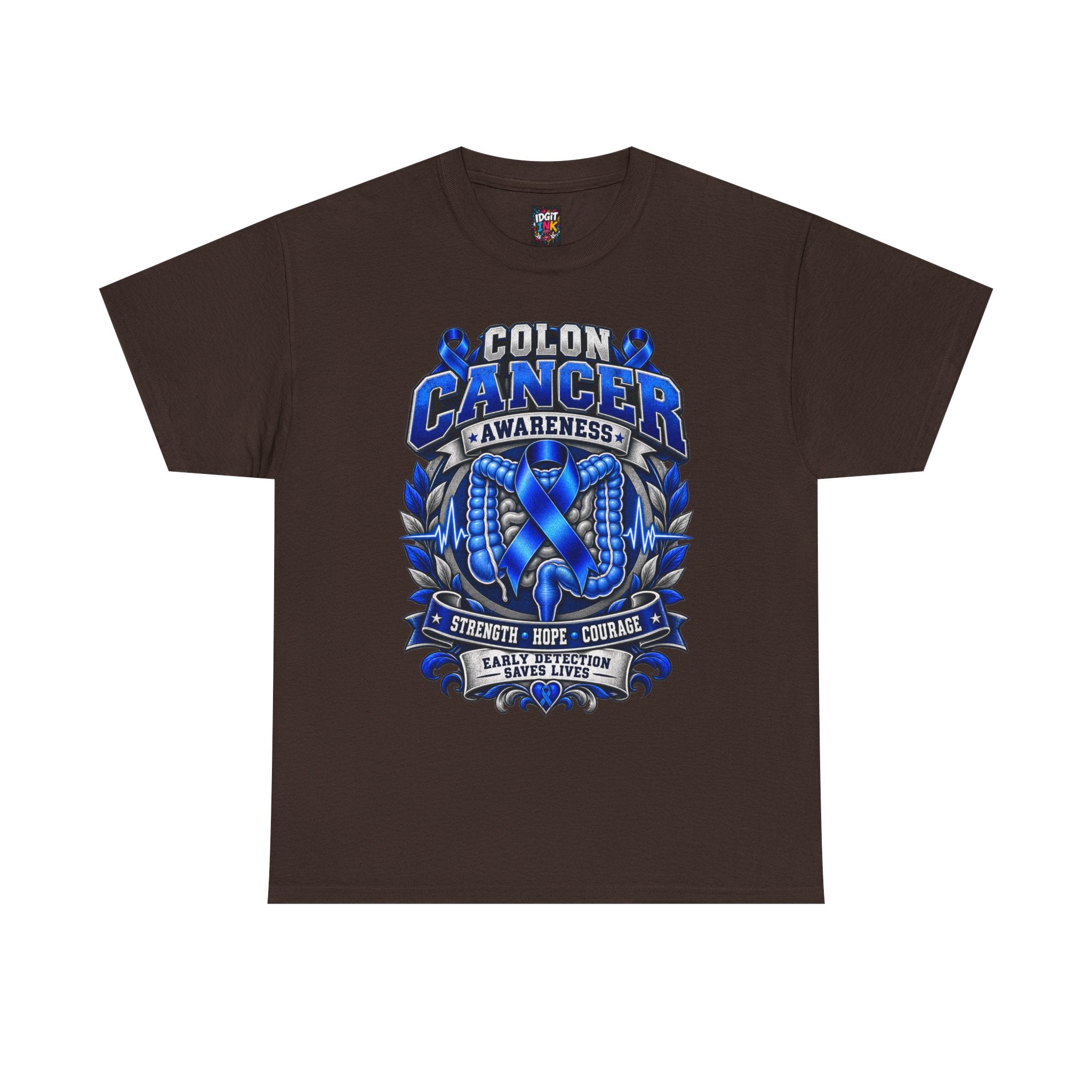 Colon Cancer Awareness T-Shirt — Strength Hope Courage Ribbon Design