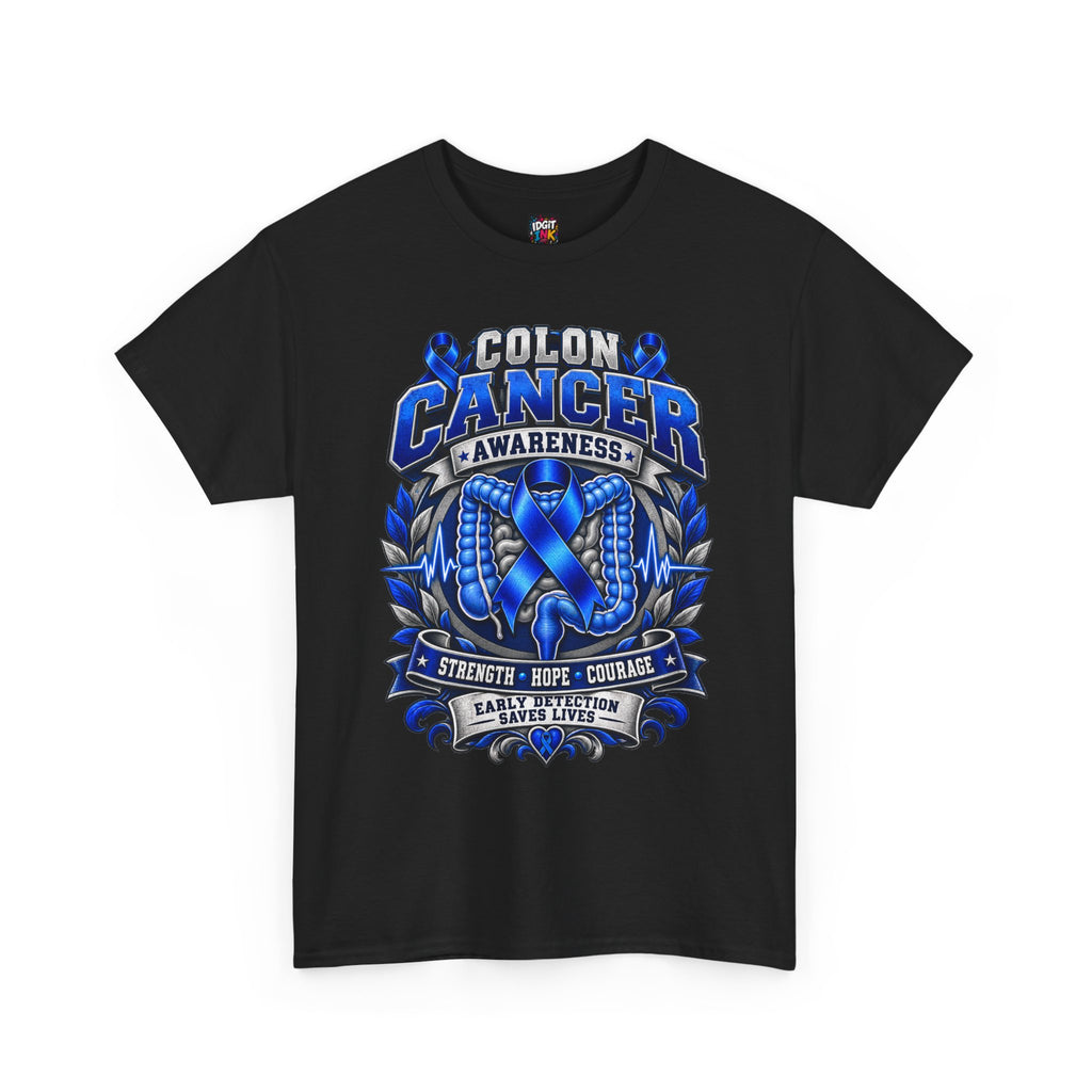 Colon Cancer Awareness T-Shirt — Strength Hope Courage Ribbon Design