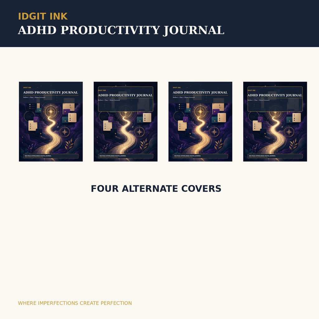 Idgit Ink ADHD Productivity digital journal — four alternate journal covers