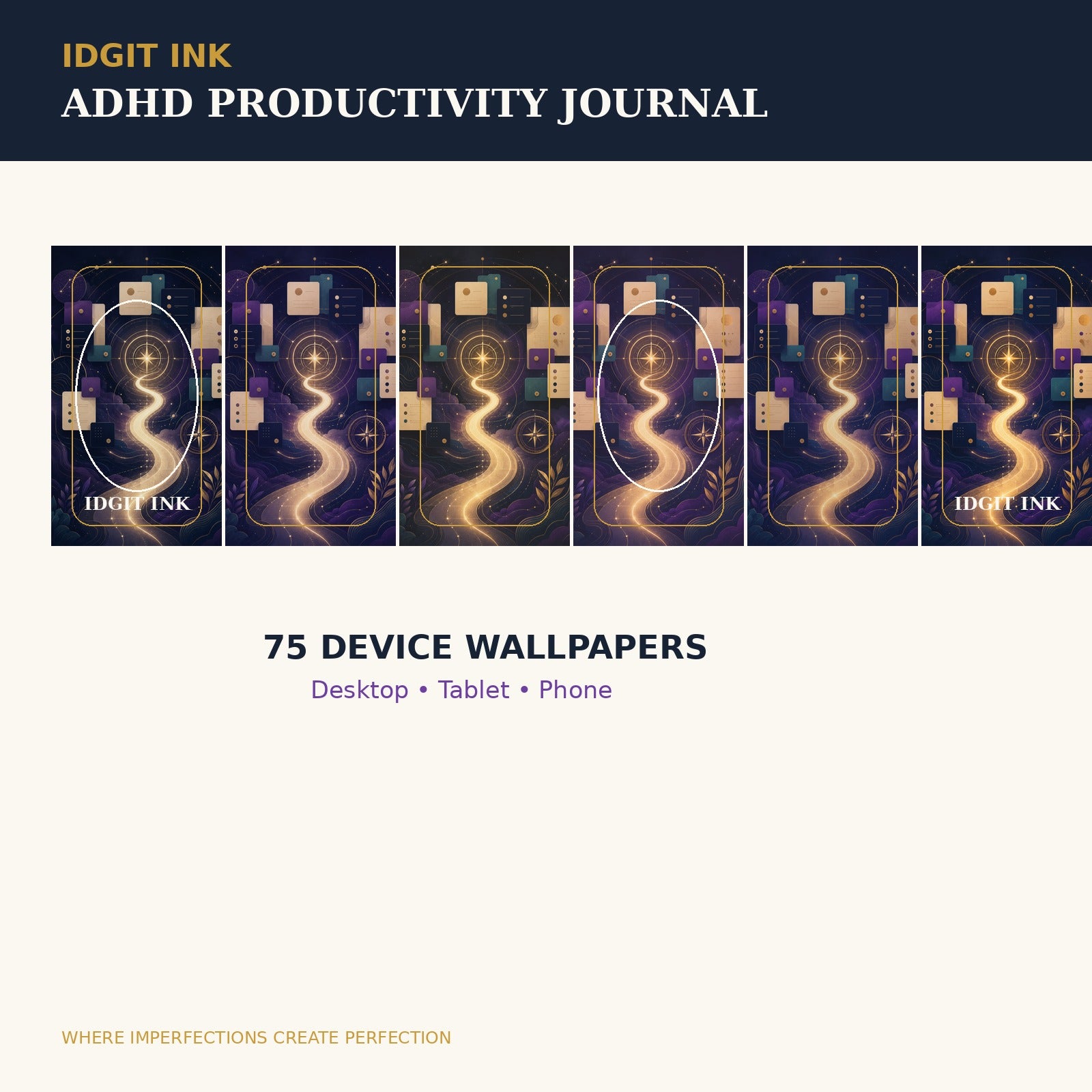 Idgit Ink ADHD Productivity digital journal — 75 device wallpapers preview