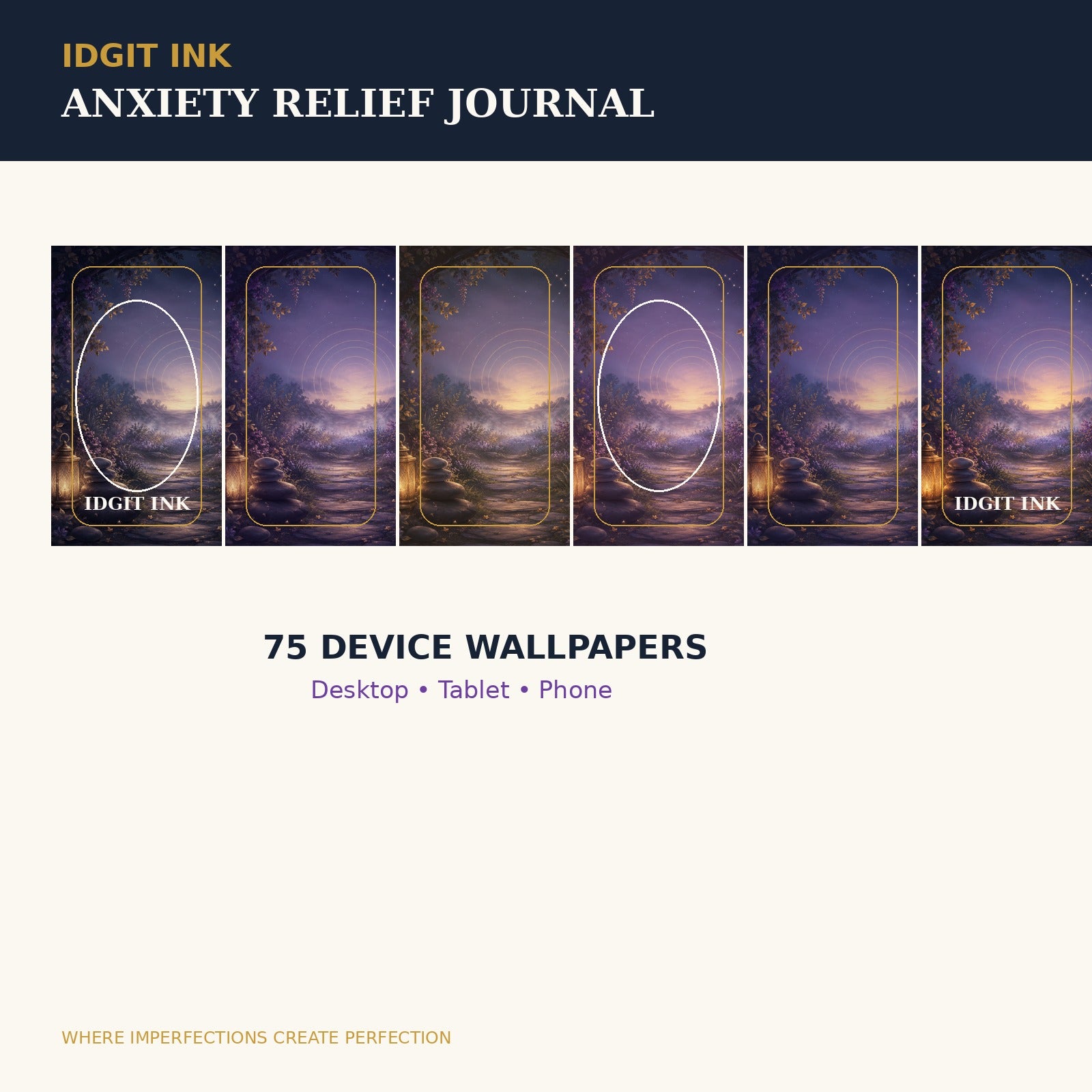 Idgit Ink Anxiety Relief digital journal — 75 device wallpapers preview