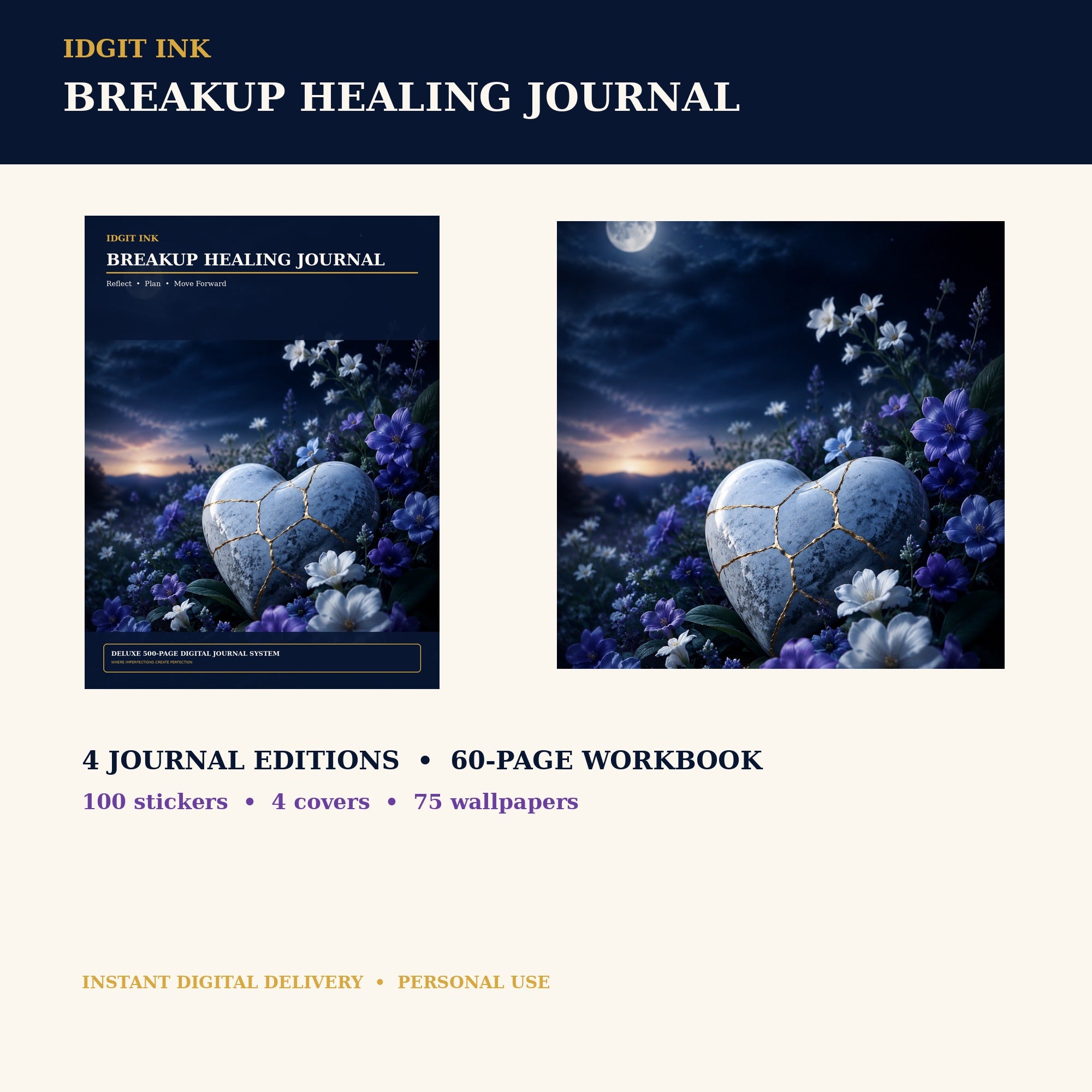 Idgit Ink Breakup Healing digital journal — complete deluxe journal bundle overview