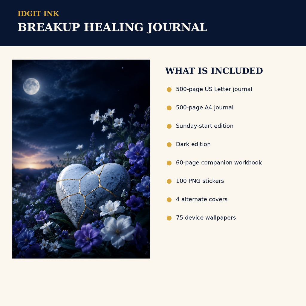 Idgit Ink Breakup Healing digital journal — four alternate journal covers