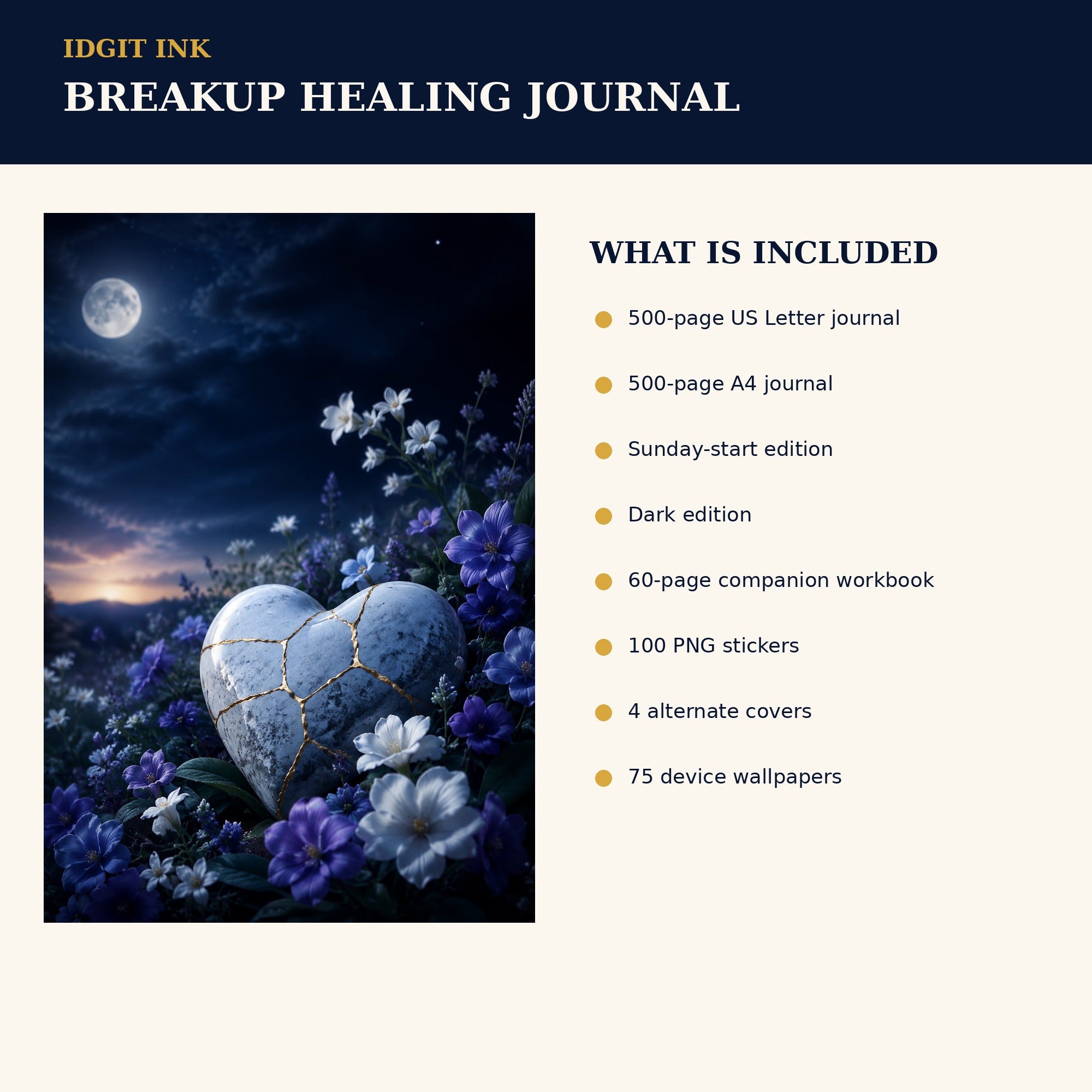 Idgit Ink Breakup Healing digital journal — four alternate journal covers
