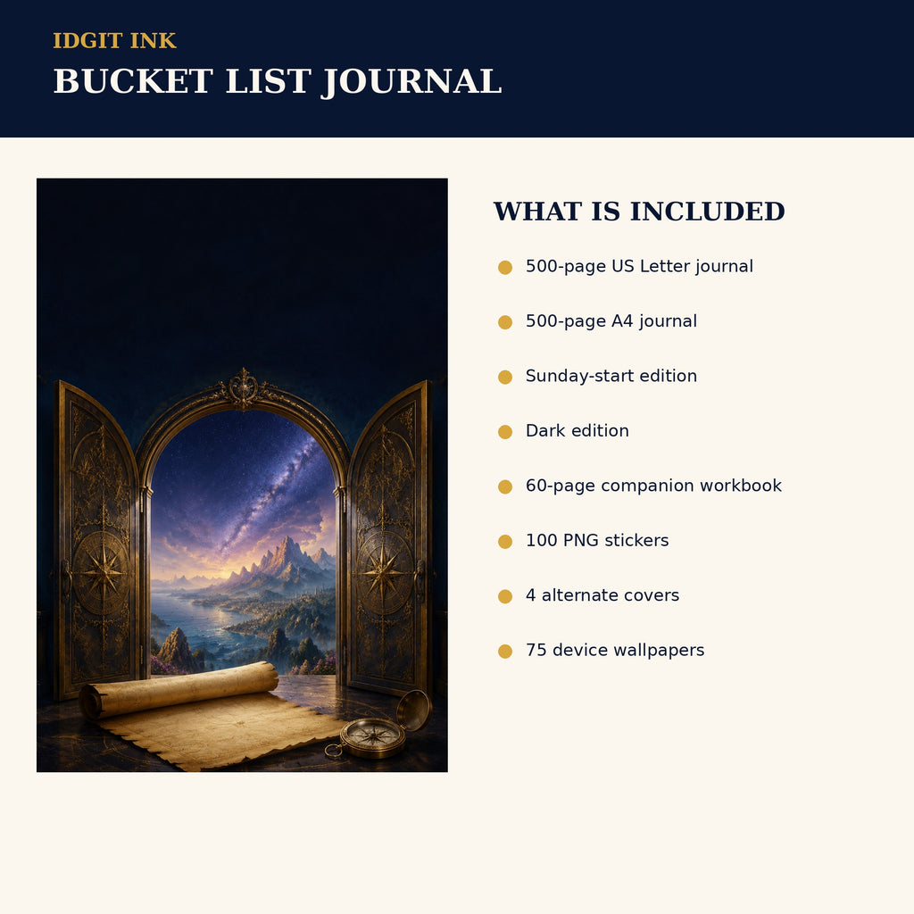 Idgit Ink Bucket-List digital journal — four alternate journal covers