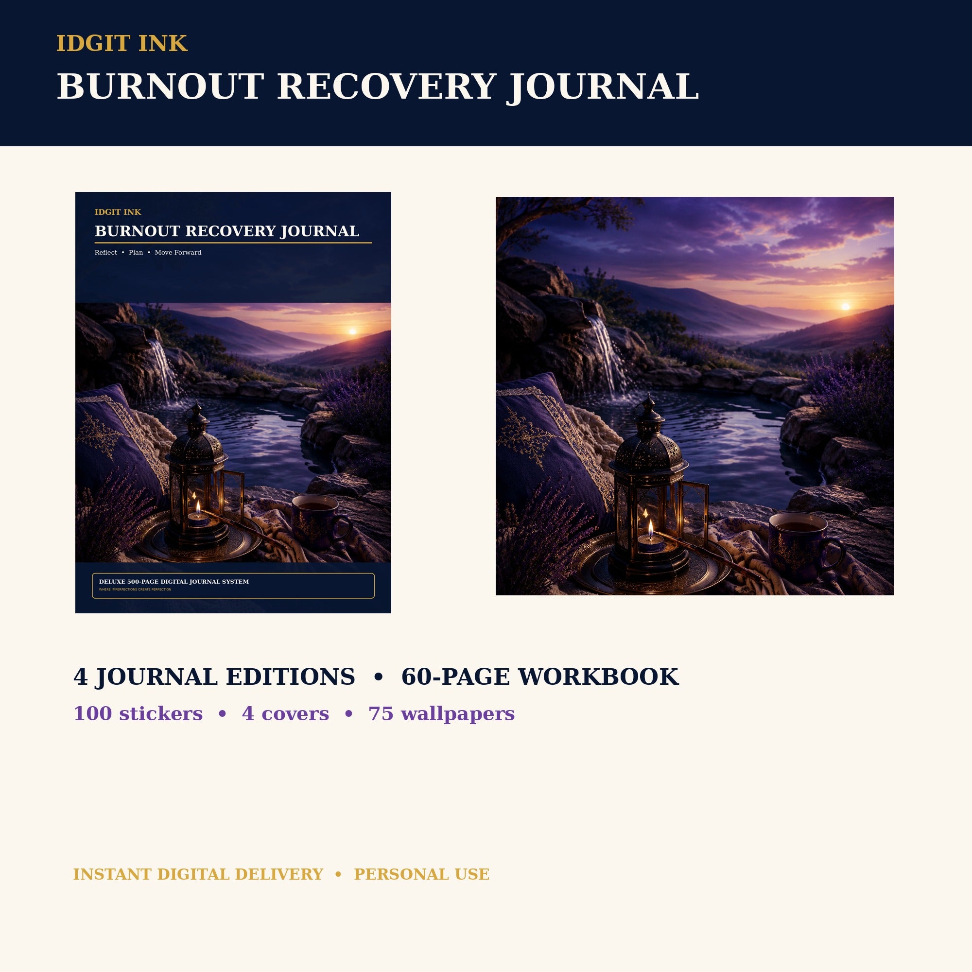 Idgit Ink Burnout Recovery digital journal — complete deluxe journal bundle overview