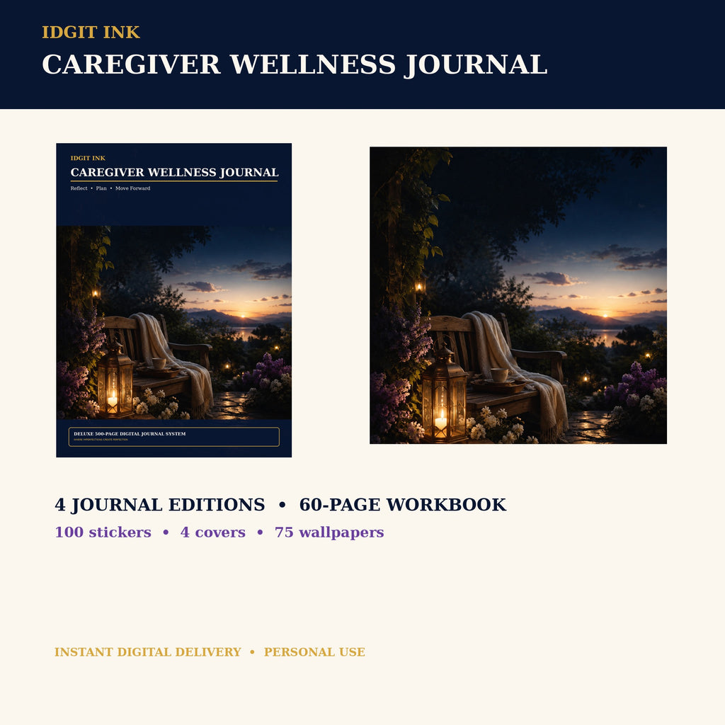 Idgit Ink Caregiver Wellness digital journal — complete deluxe journal bundle overview
