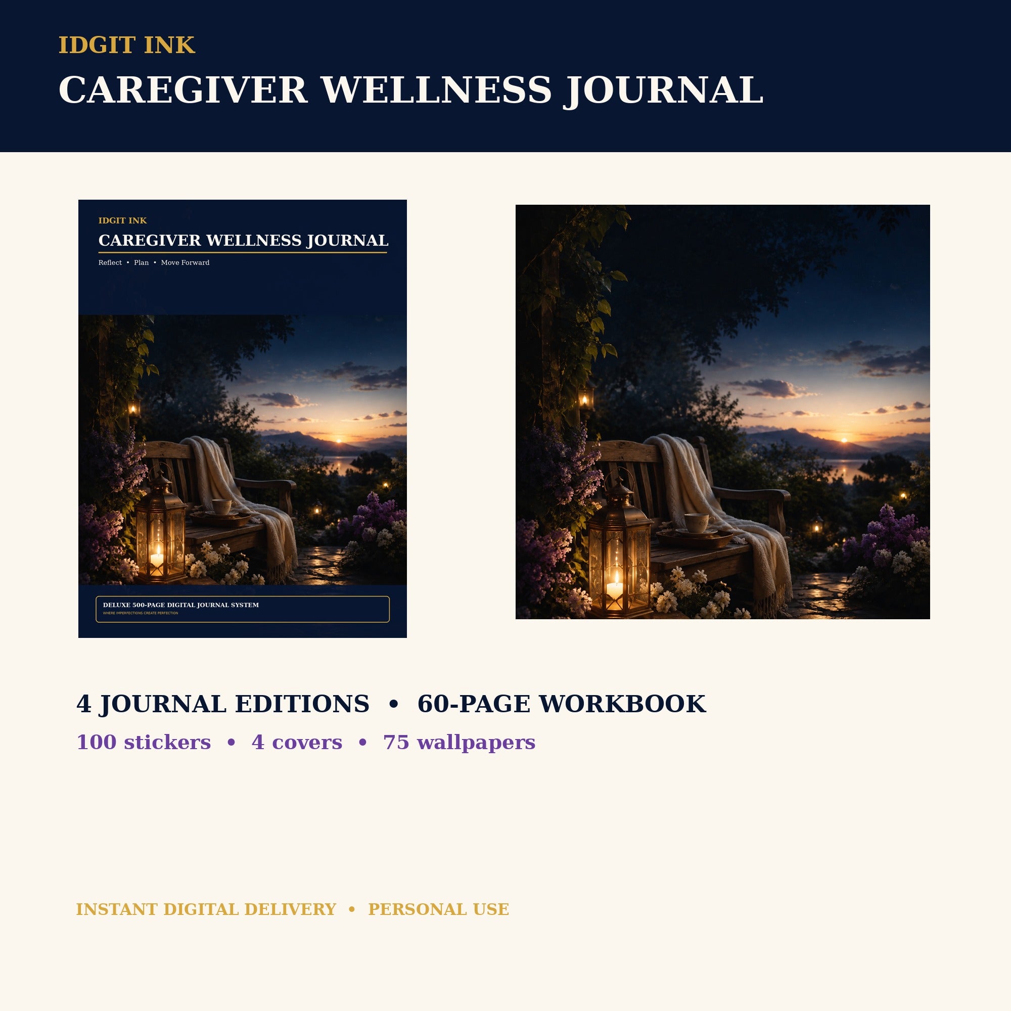 Idgit Ink Caregiver Wellness digital journal — complete deluxe journal bundle overview