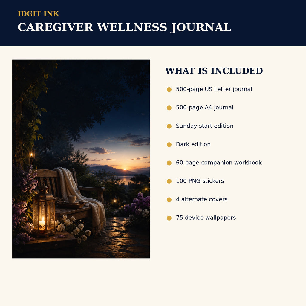 Idgit Ink Caregiver Wellness digital journal — four alternate journal covers