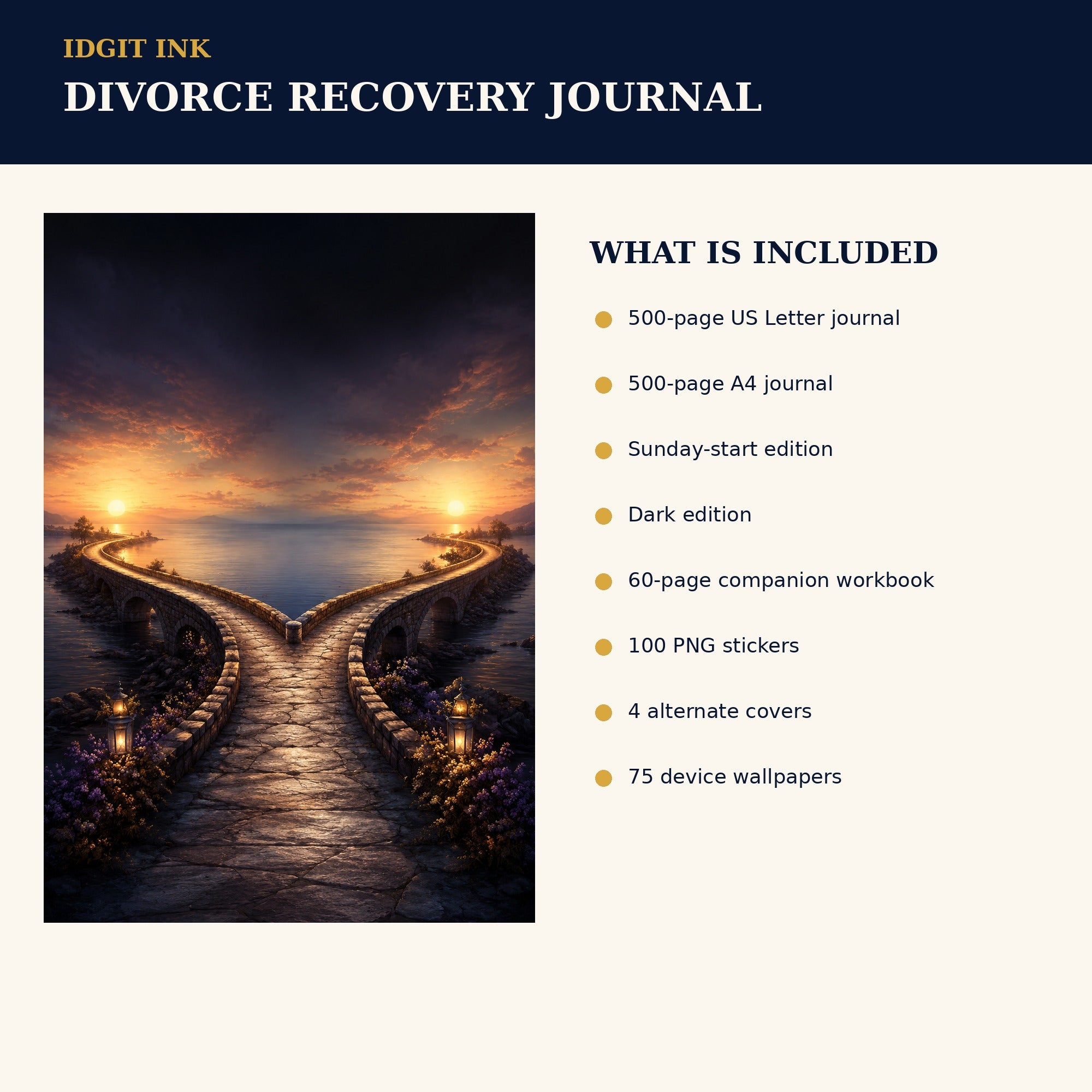 Idgit Ink Divorce Recovery digital journal — four alternate journal covers