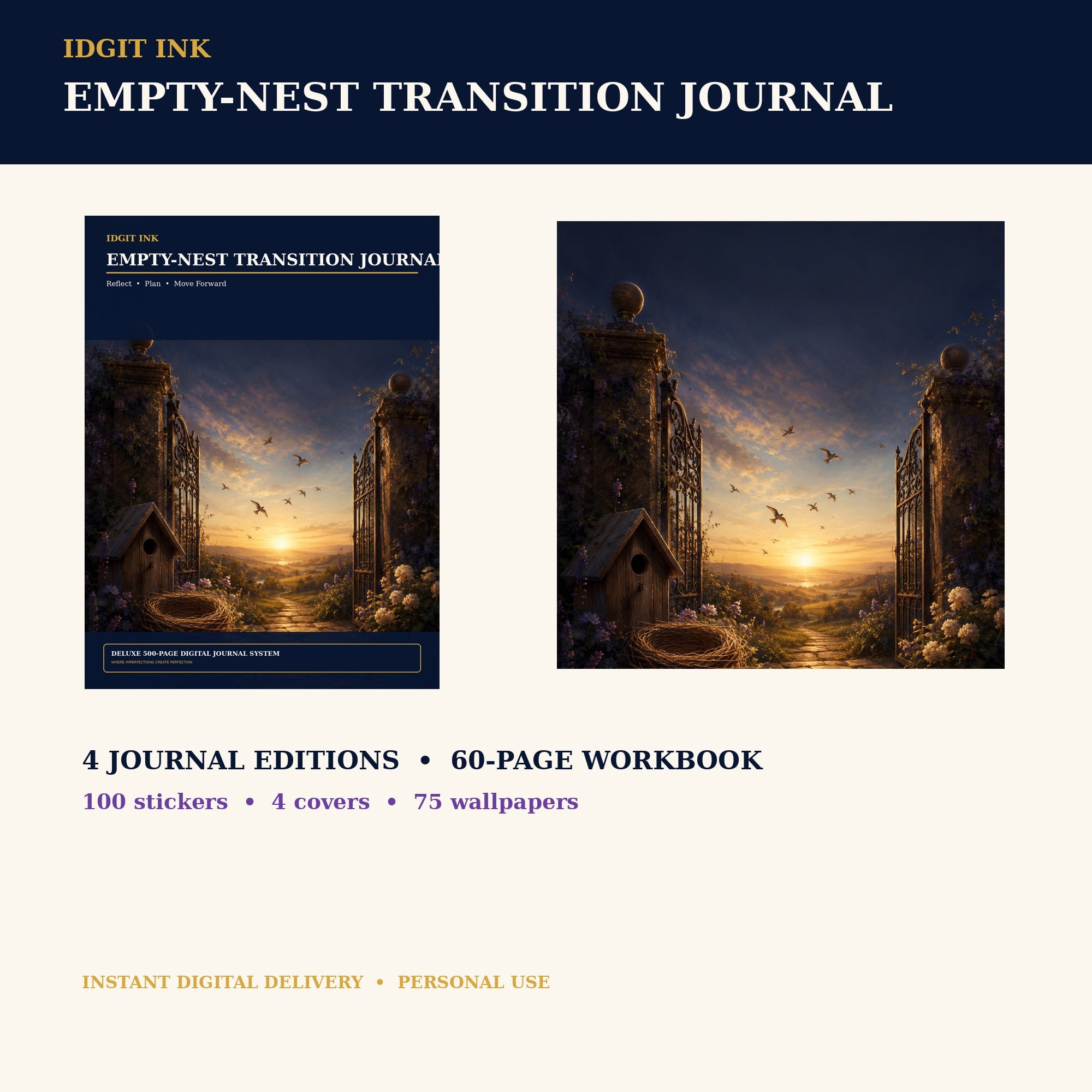Idgit Ink Empty-Nest Transition digital journal — complete deluxe journal bundle overview