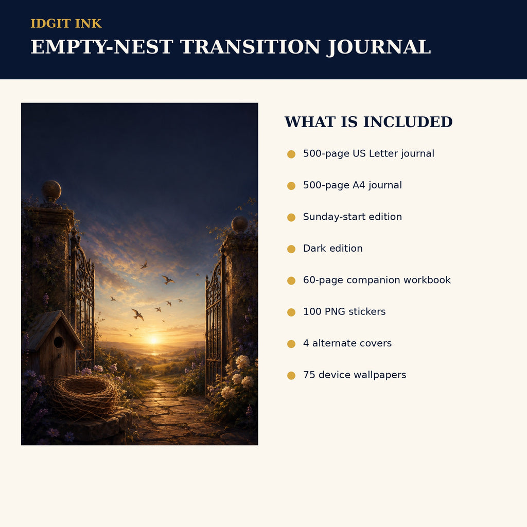 Idgit Ink Empty-Nest Transition digital journal — four alternate journal covers