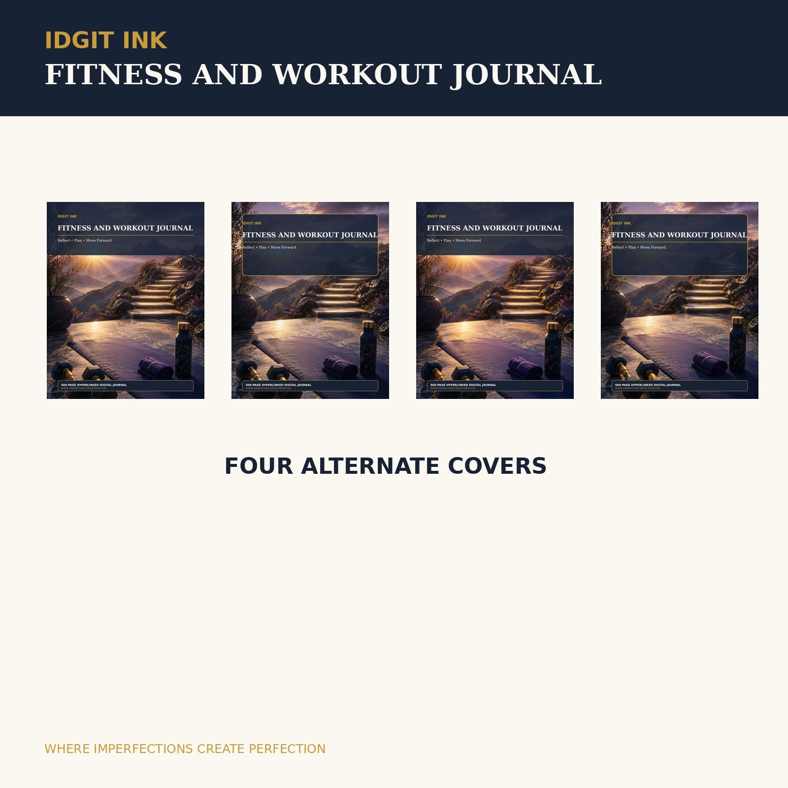 Idgit Ink Fitness and Workout digital journal — four alternate journal covers