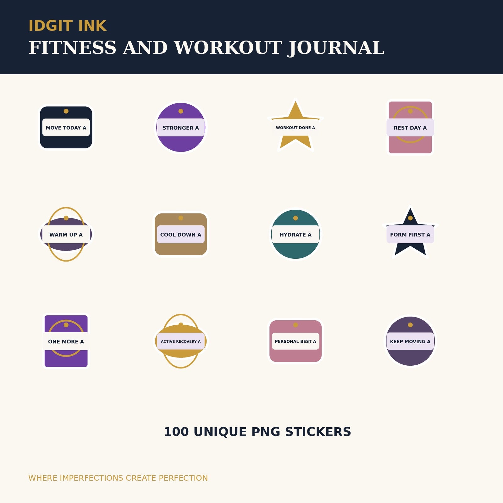 Idgit Ink Fitness and Workout digital journal — 100 PNG digital stickers preview