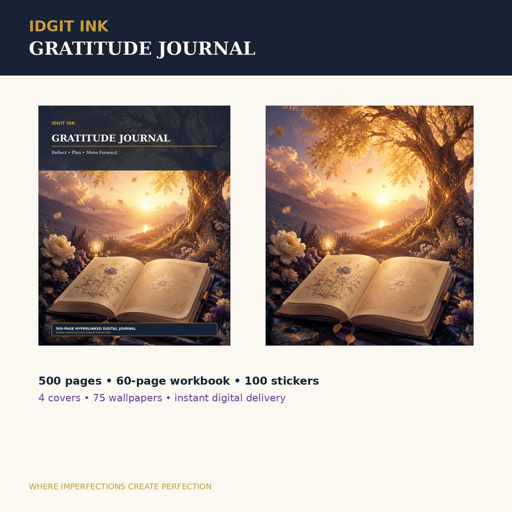 Idgit Ink Gratitude digital journal — complete deluxe journal bundle overview