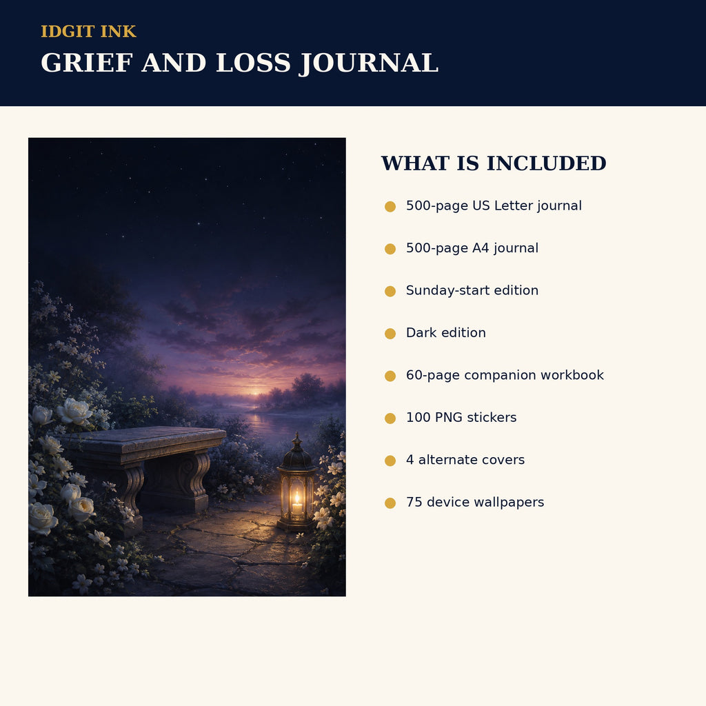 Idgit Ink Grief and Loss digital journal — four alternate journal covers