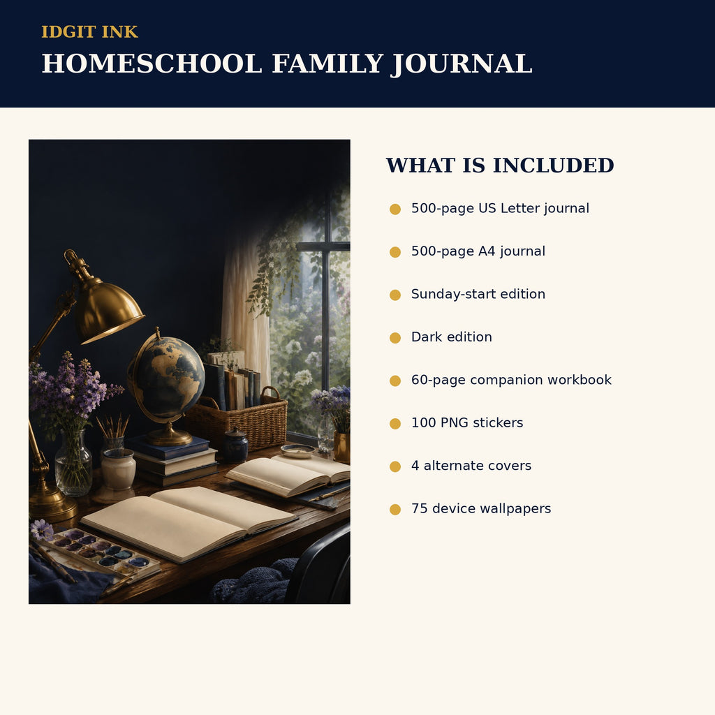 Idgit Ink Homeschool Family digital journal — four alternate journal covers