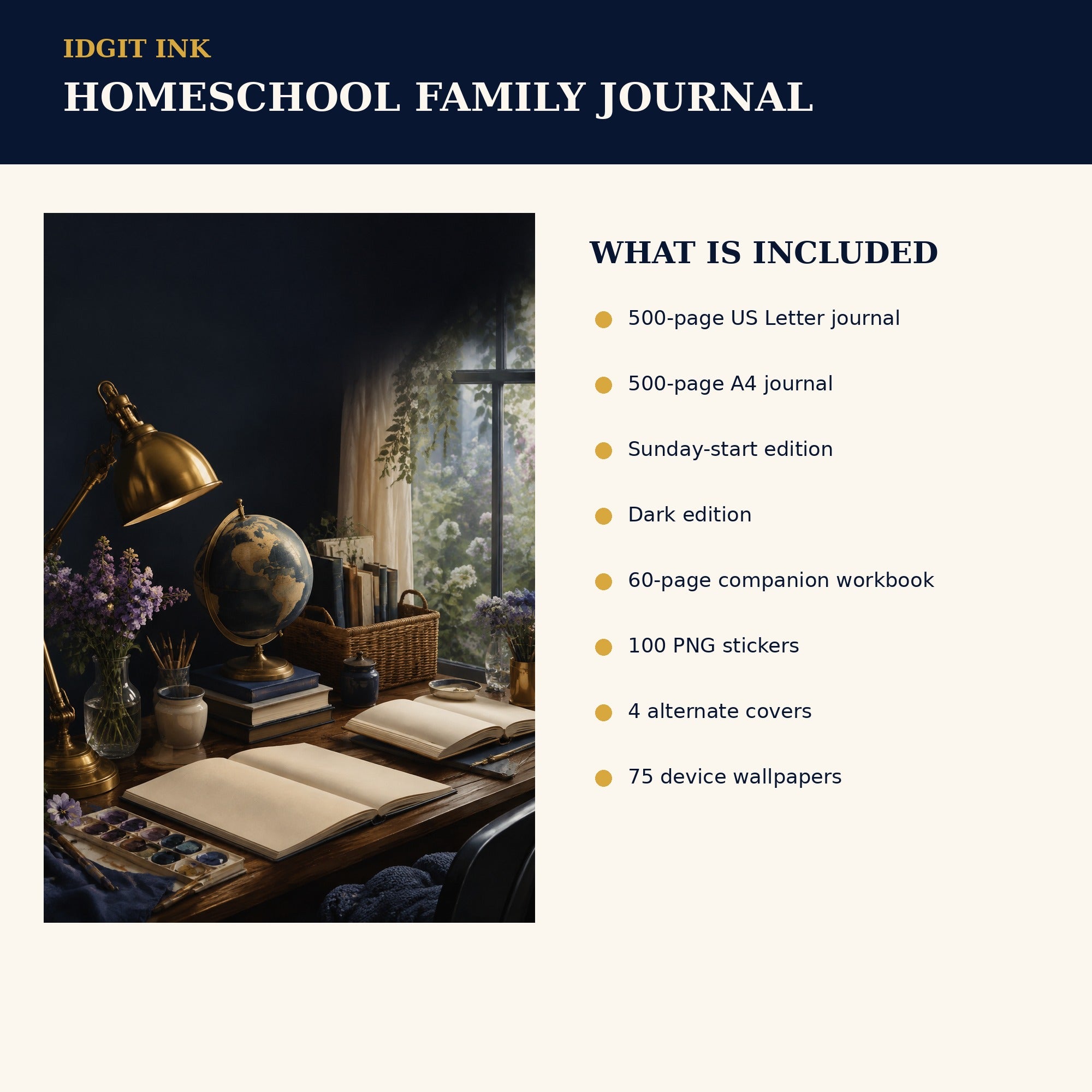 Idgit Ink Homeschool Family digital journal — four alternate journal covers