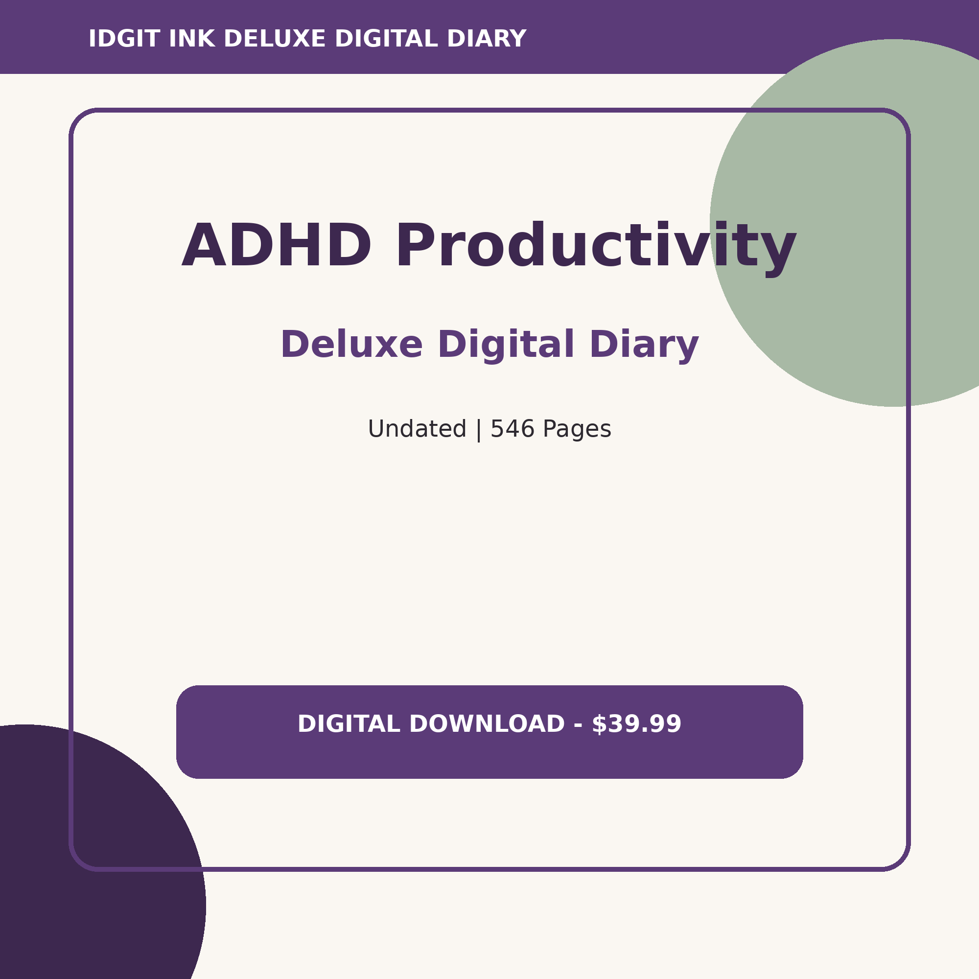 ADHD Productivity Deluxe Digital Diary cover and title