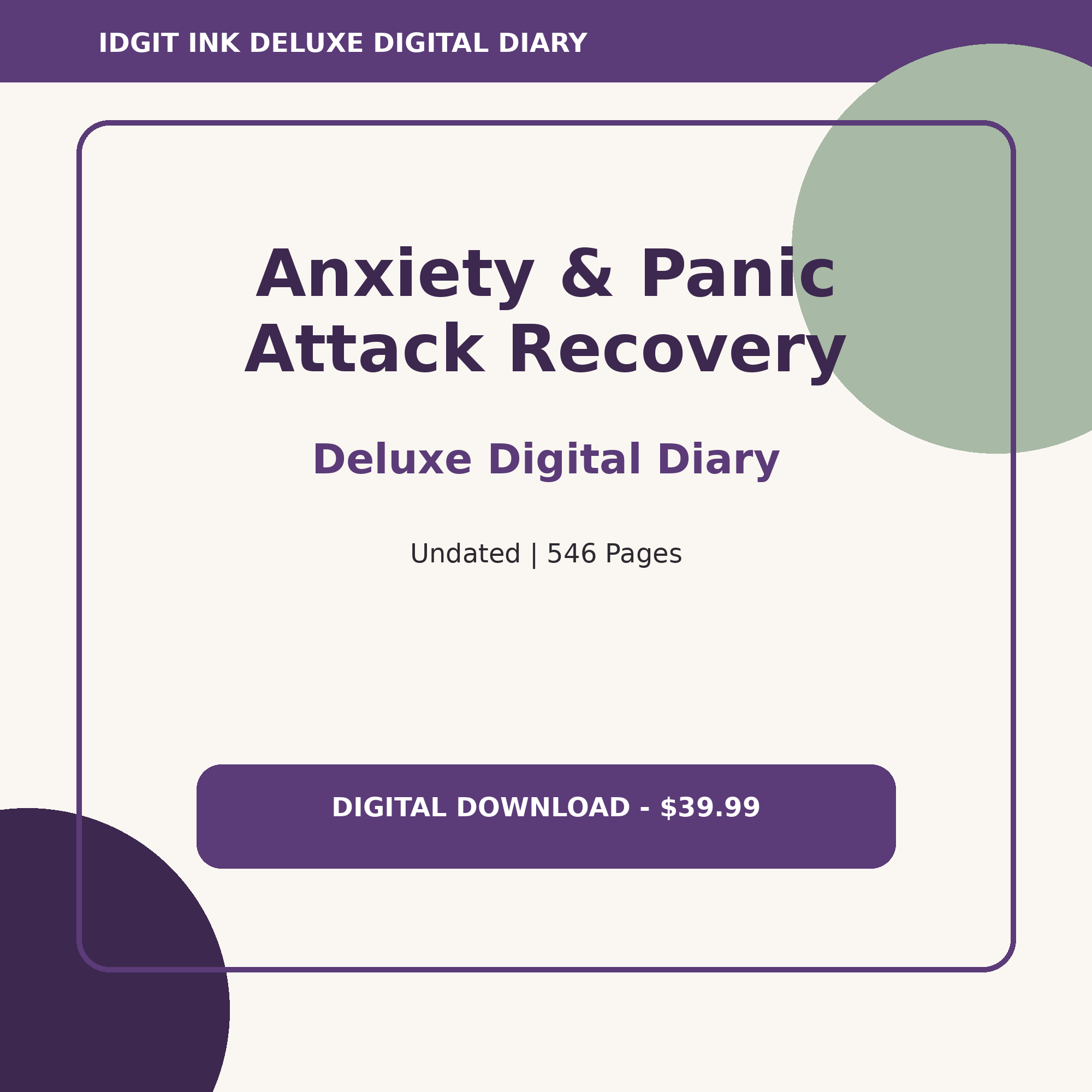 Anxiety & Panic Attack Recovery Deluxe Digital Diary cover and title