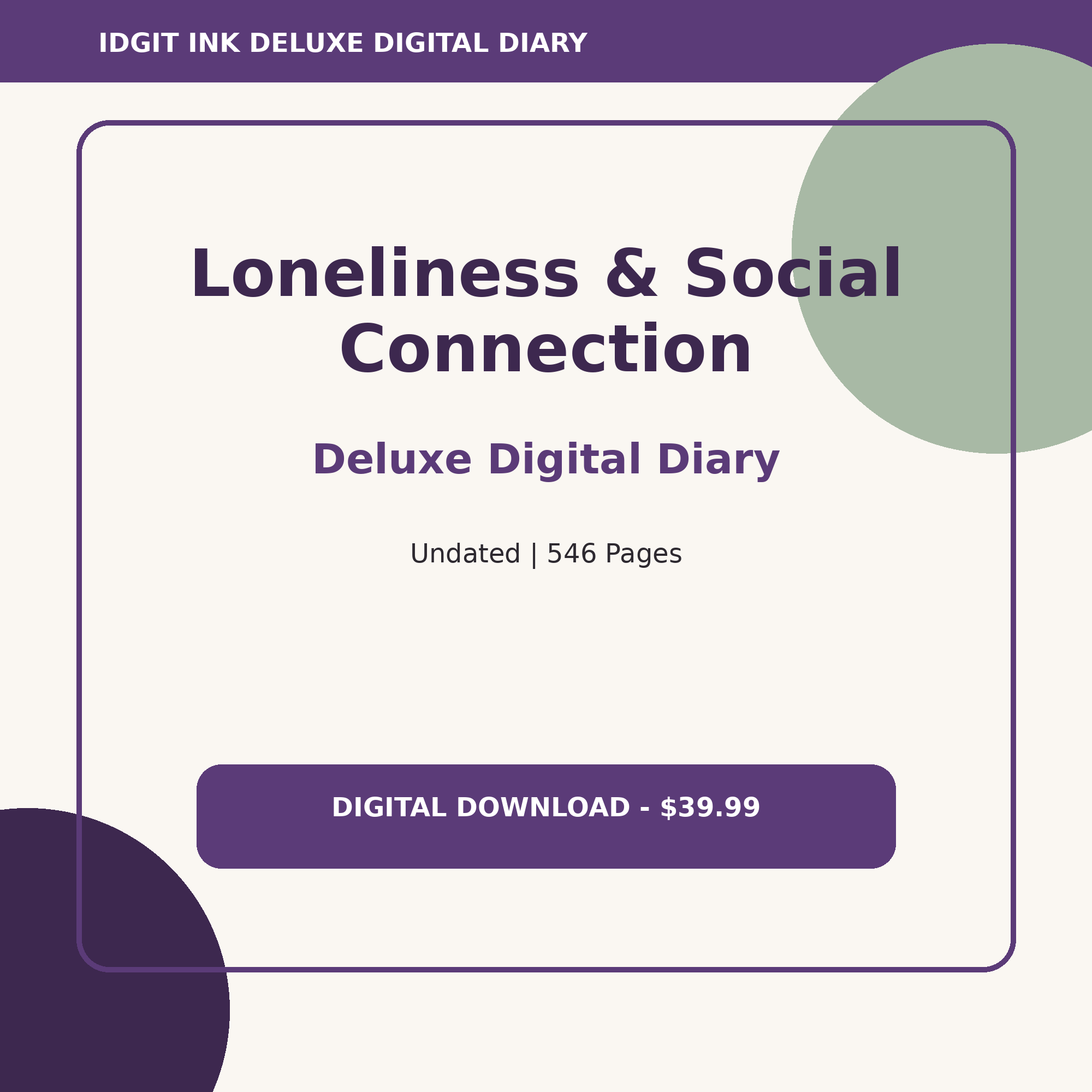 Loneliness & Social Connection Deluxe Digital Diary cover and title