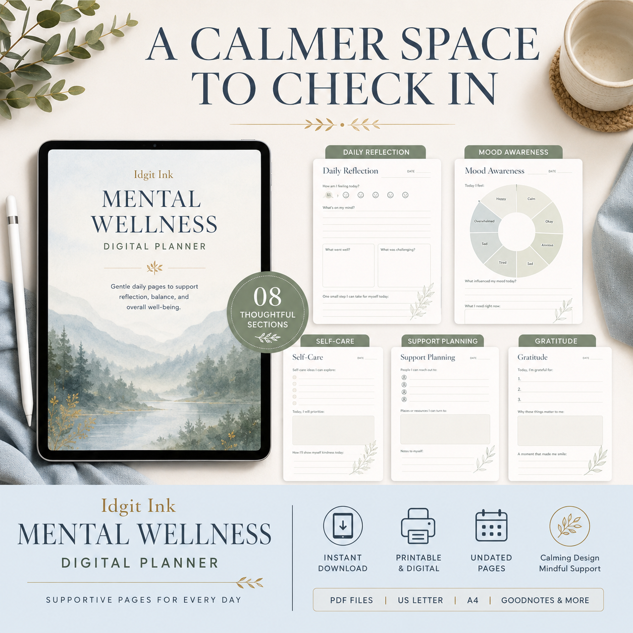 Mental Wellness Check-In Deluxe Digital Planner listing image 8 of 10