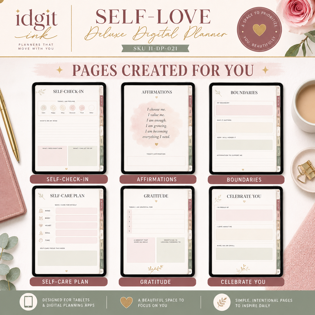 Self-Love Deluxe Digital Planner and Reflection Bundle — listing image 04