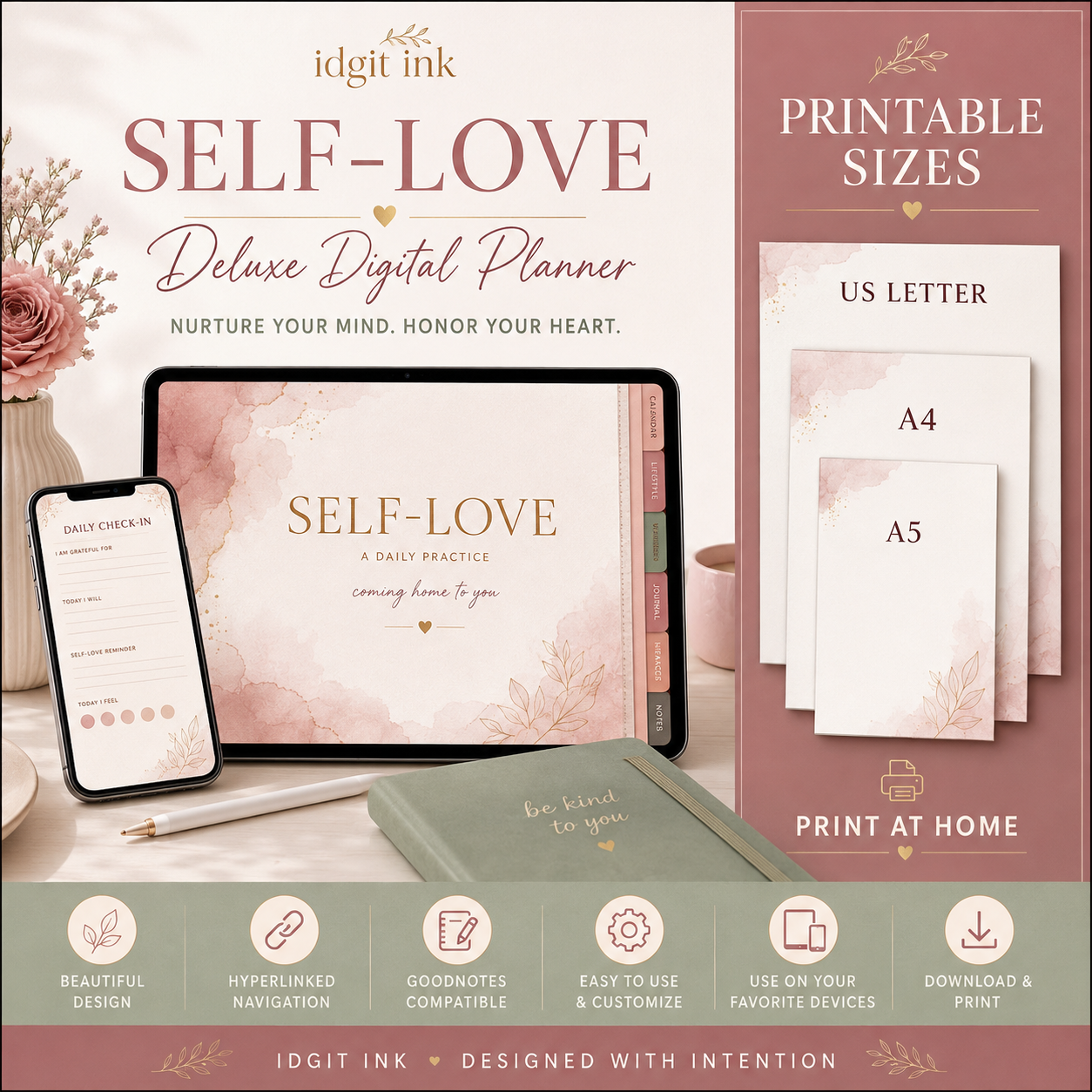 Self-Love Deluxe Digital Planner and Reflection Bundle — listing image 07