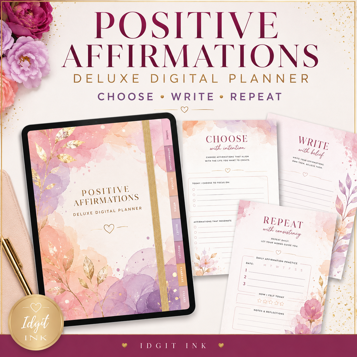 Positive Affirmations Deluxe Digital Planner and Card Bundle — listing image 01