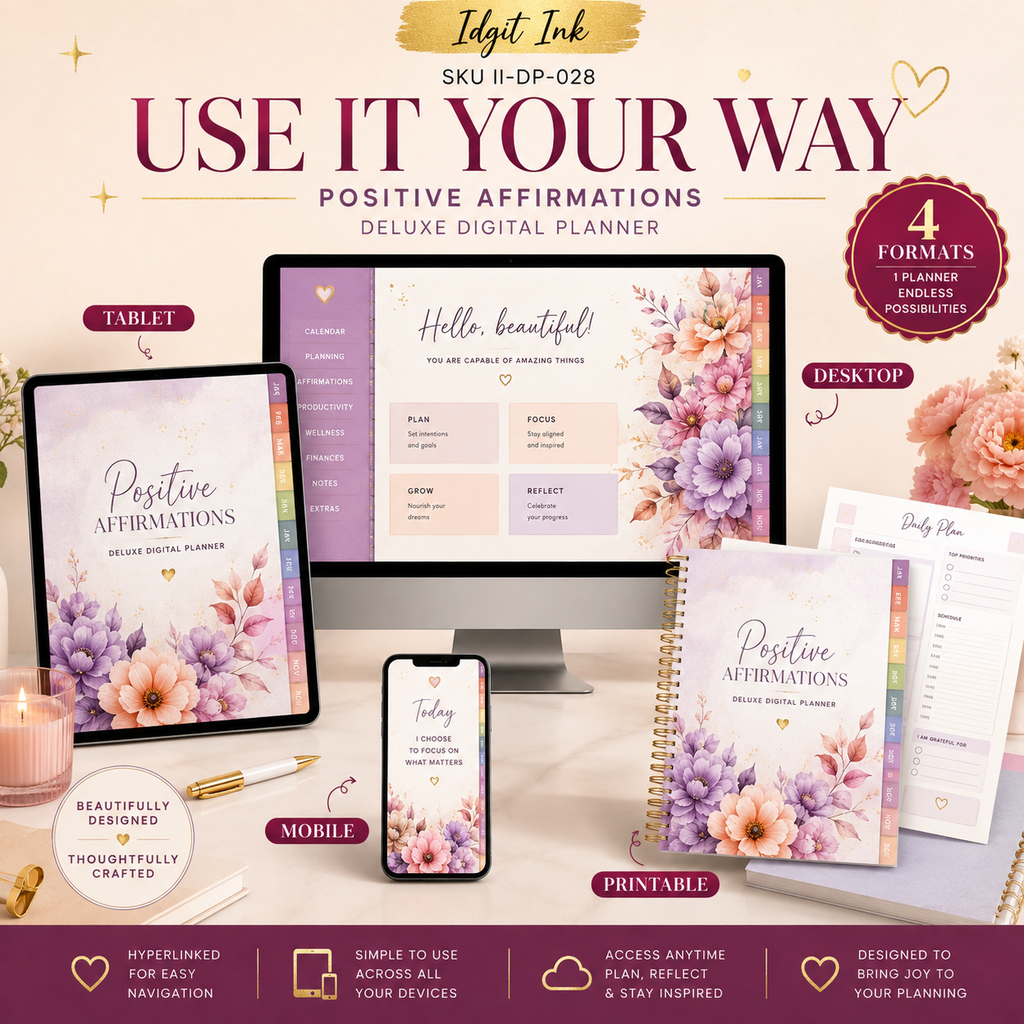 Positive Affirmations Deluxe Digital Planner and Card Bundle — listing image 03