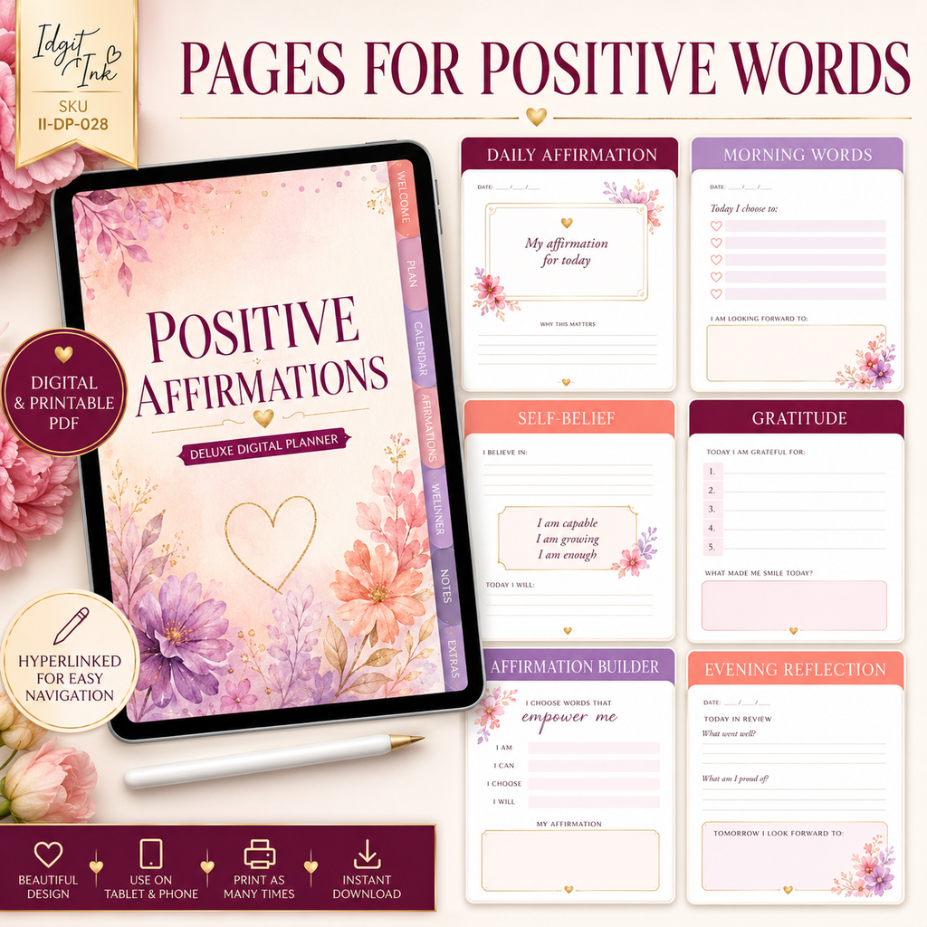 Positive Affirmations Deluxe Digital Planner and Card Bundle — listing image 04
