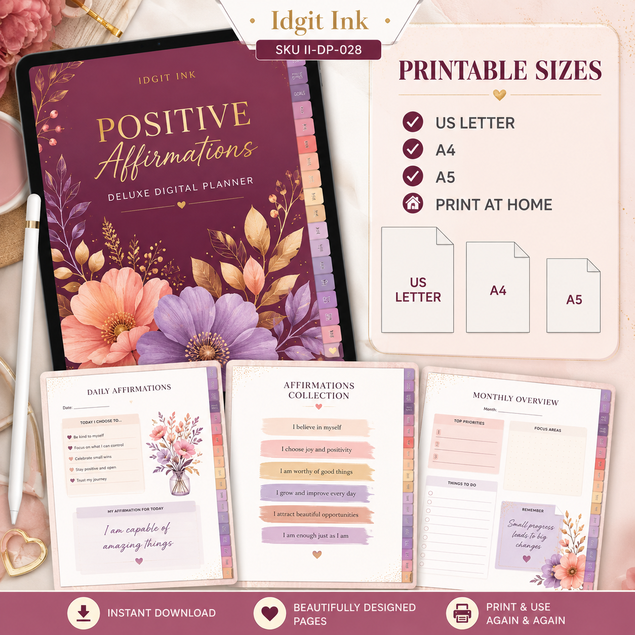 Positive Affirmations Deluxe Digital Planner and Card Bundle — listing image 05