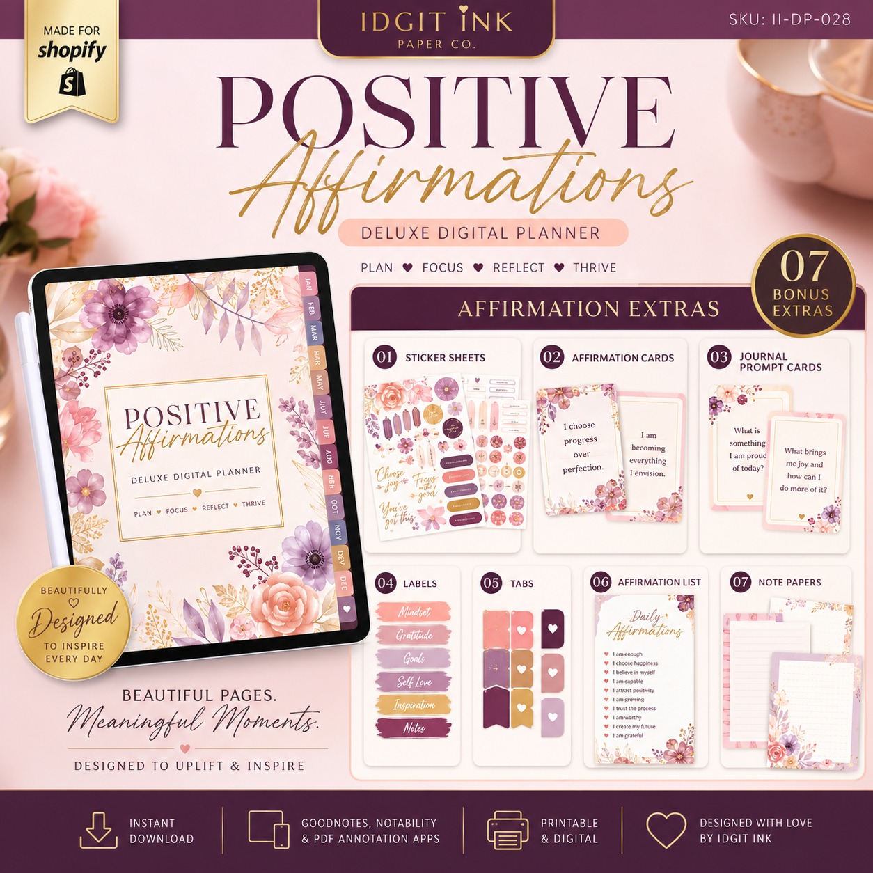 Positive Affirmations Deluxe Digital Planner and Card Bundle — listing image 07