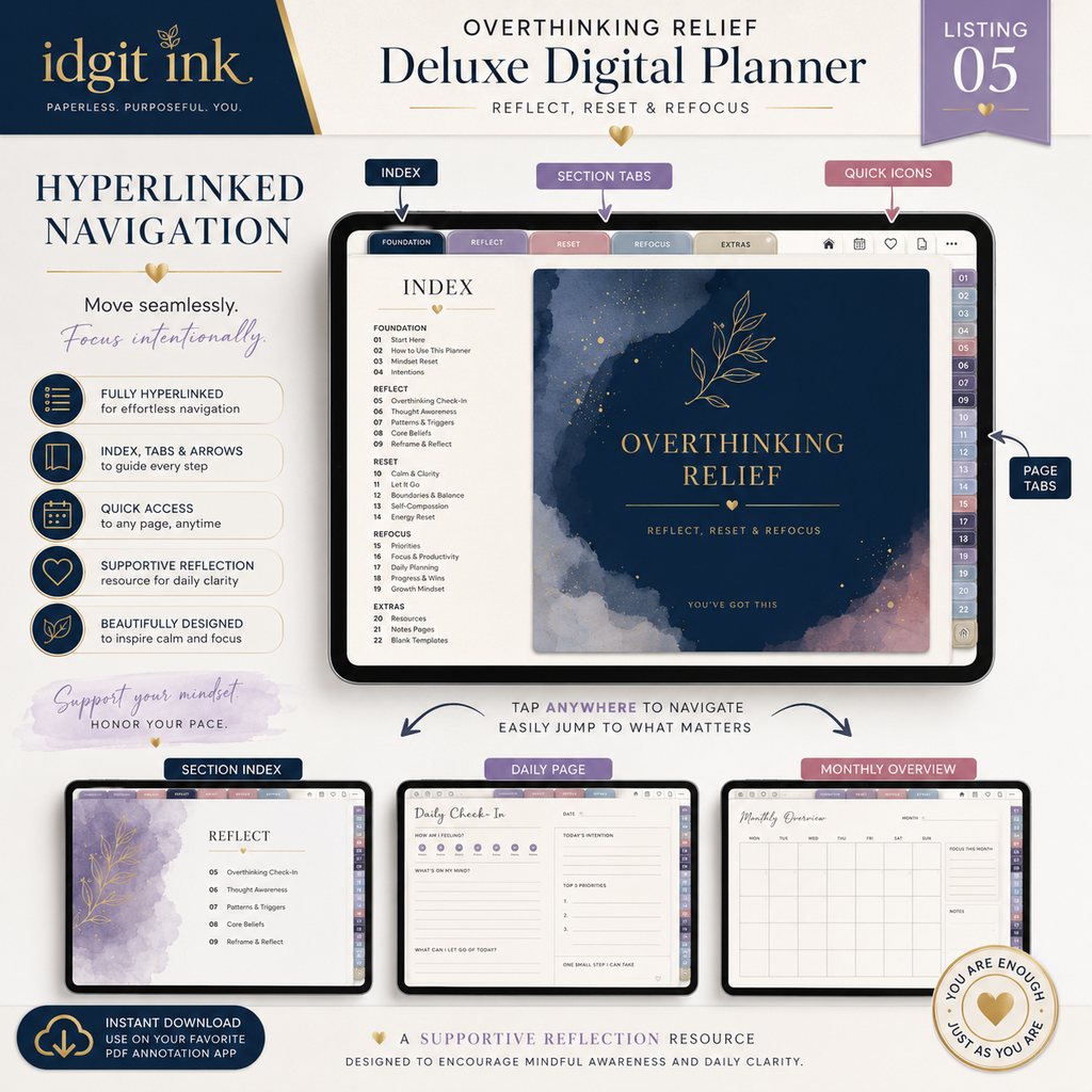 Overthinking Relief Deluxe Digital Planner and Mindset Toolkit — listing image 05