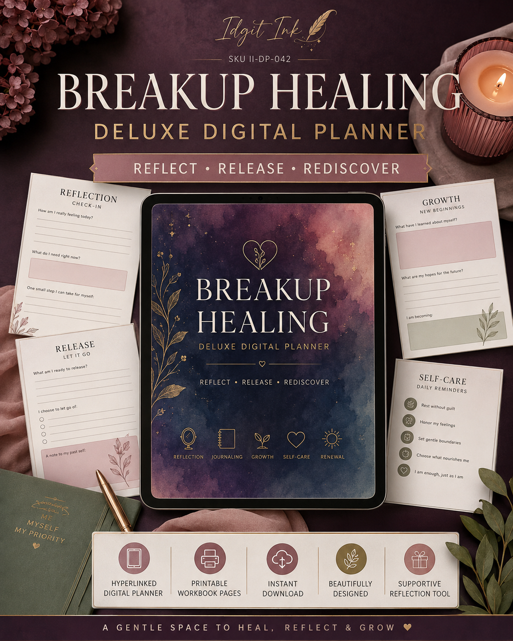 Breakup Healing Deluxe Digital Planner and Reflection Bundle listing image 1 of 10