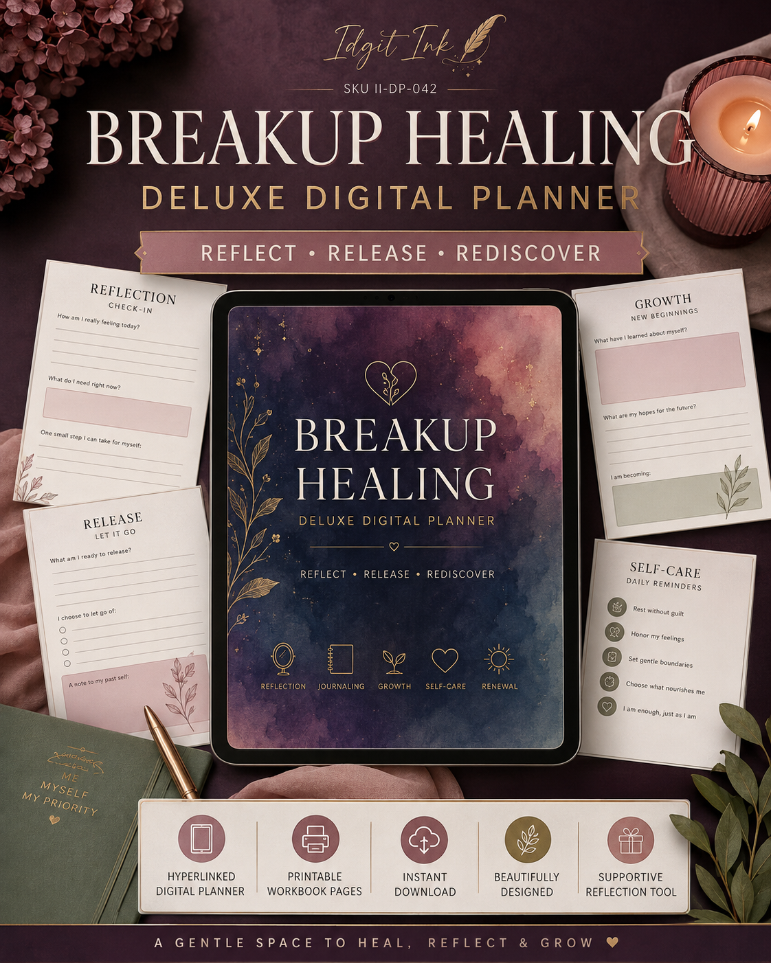 Breakup Healing Deluxe Digital Planner and Reflection Bundle listing image 1 of 10