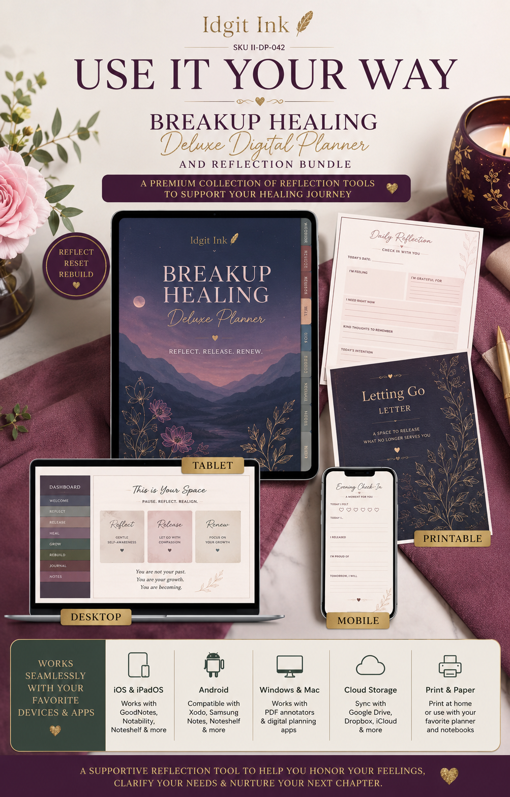 Breakup Healing Deluxe Digital Planner and Reflection Bundle listing image 3 of 10
