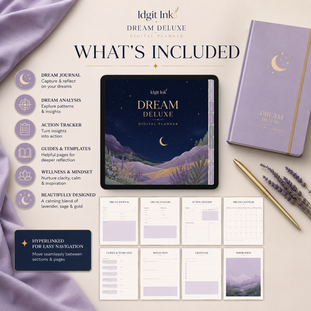 Dream Journal and Sleep Reflection Deluxe Digital Planner listing image 2 of 10