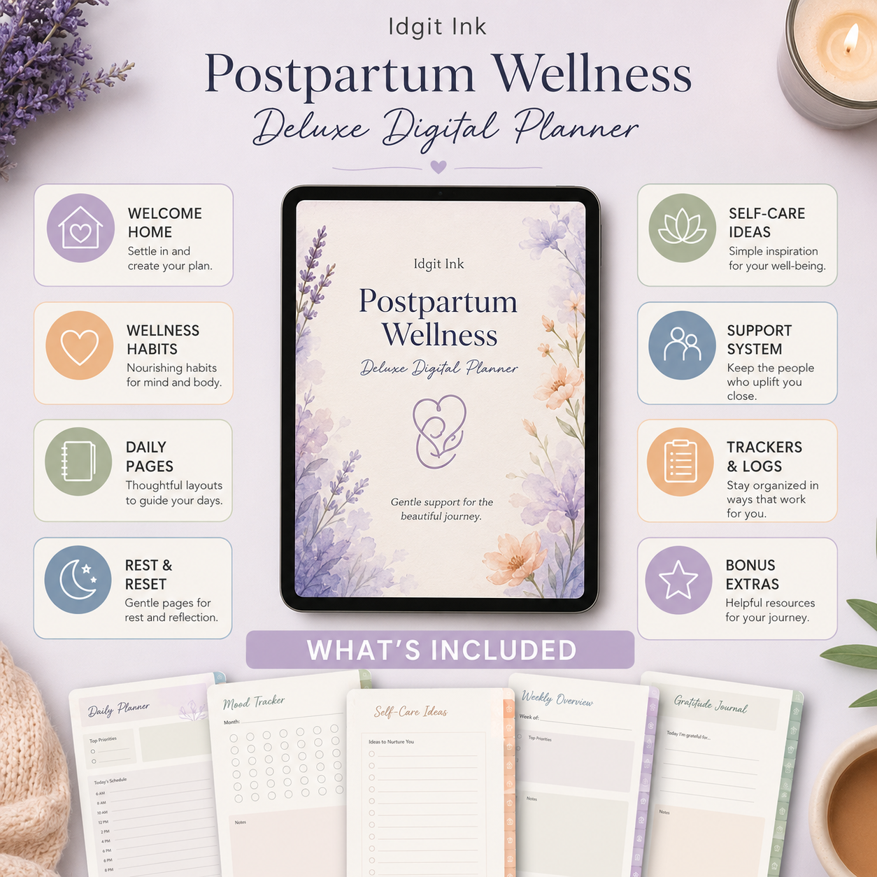 Postpartum Wellness Deluxe Digital Planner and Support Toolkit listing image 1 of 10