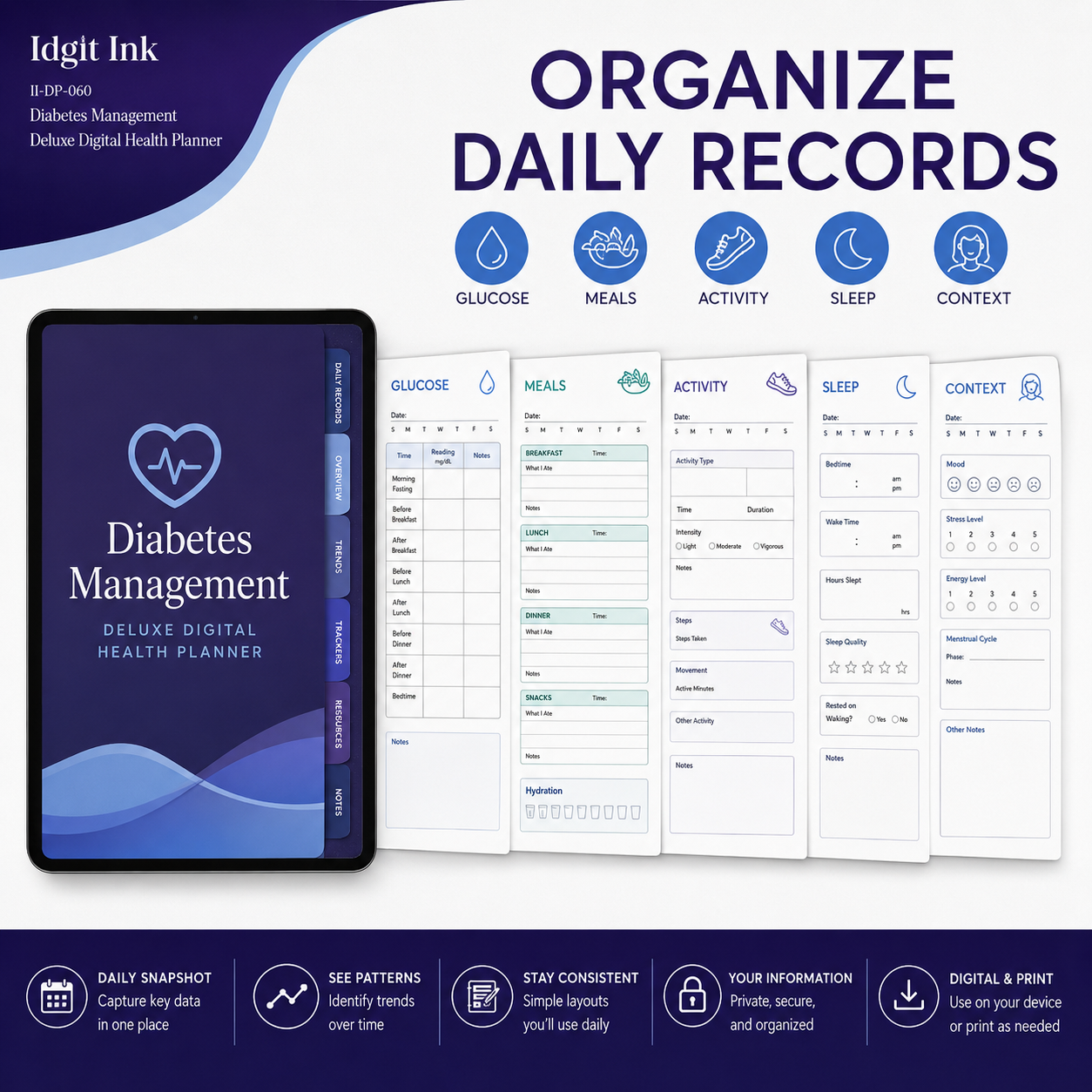 Diabetes Management Deluxe Digital Health Planner listing image 1 of 10