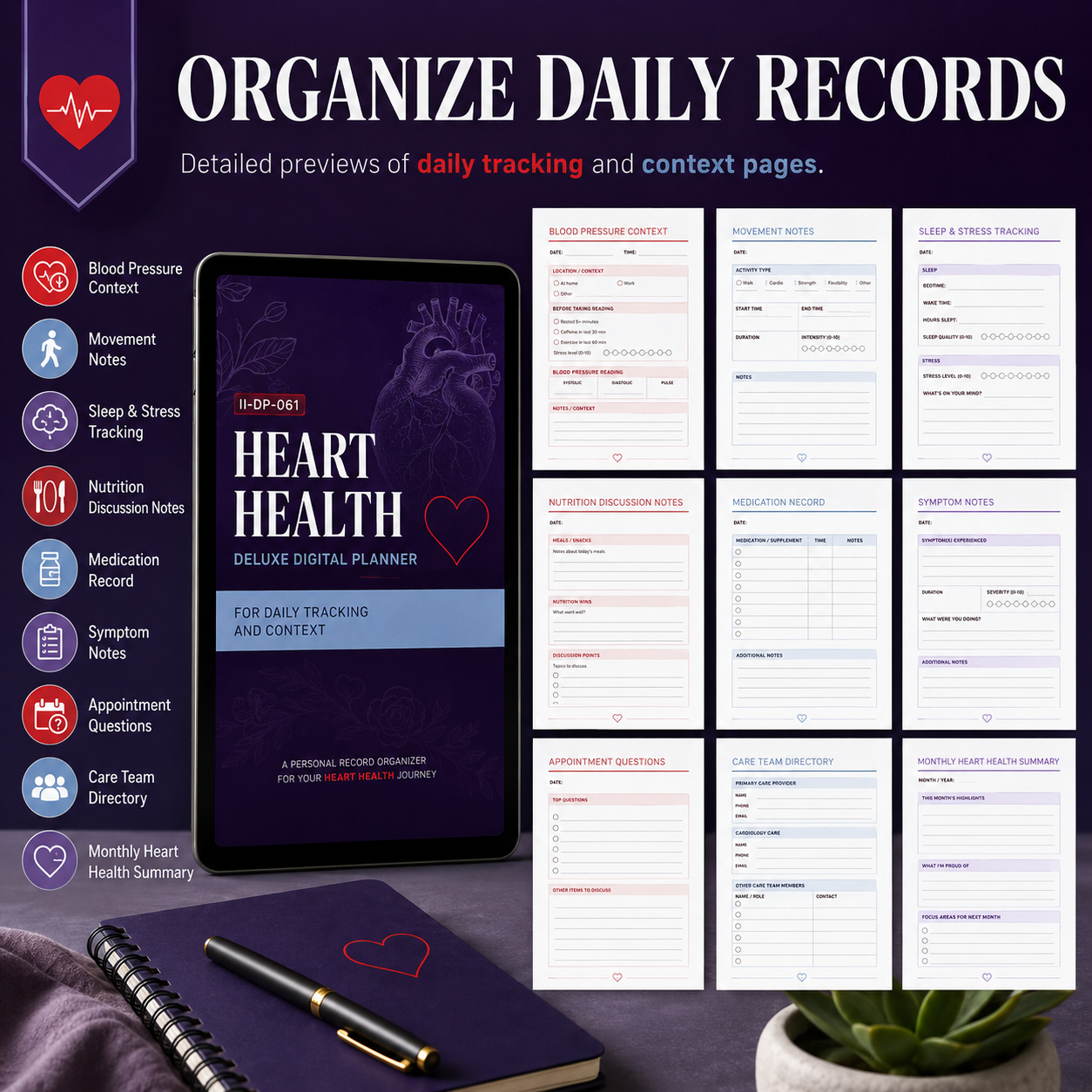 Heart-Health Deluxe Digital Planner and Care Organizer listing image 3 of 10