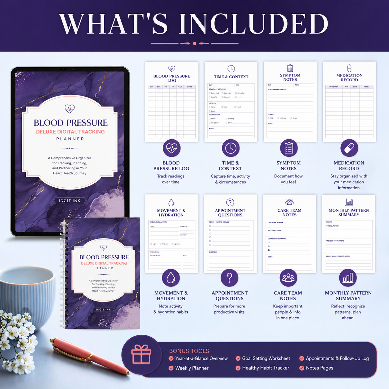 Blood-Pressure Tracking Deluxe Digital Planner listing image 2 of 10