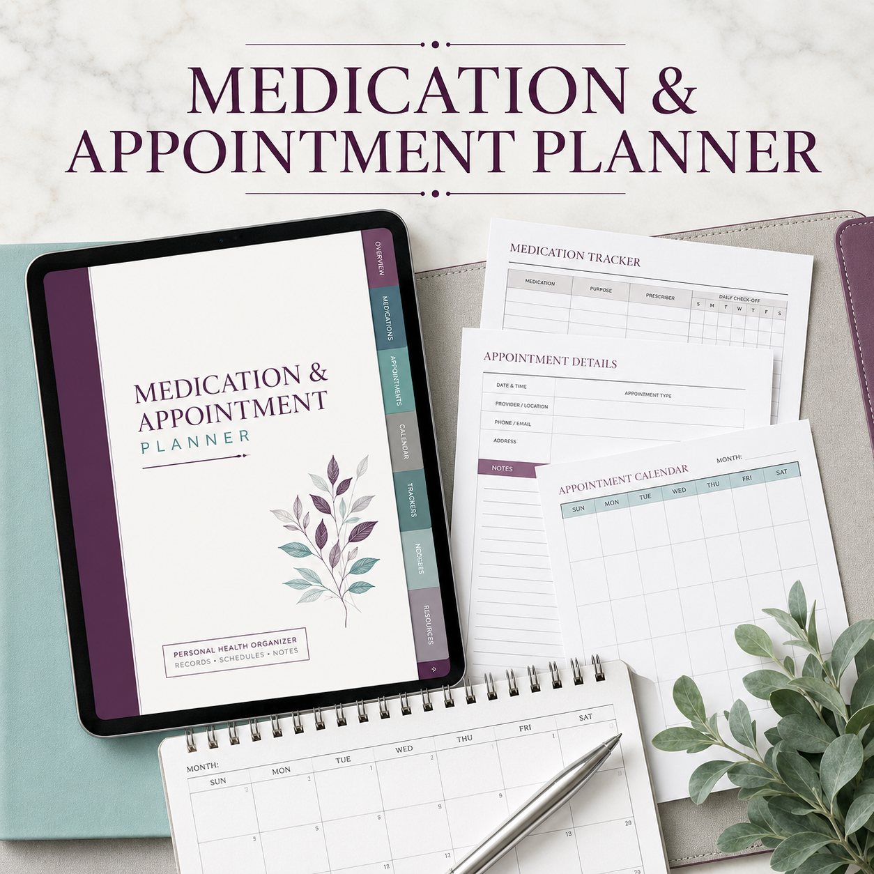 Medication and Appointment Deluxe Digital Health Planner listing image 1 of 10