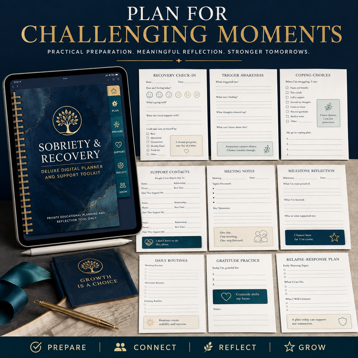 Sobriety and Recovery Deluxe Digital Planner and Support Toolkit listing image 3 of 10