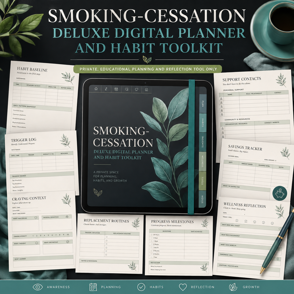 Smoking-Cessation Deluxe Digital Planner and Habit Toolkit listing image 1 of 10