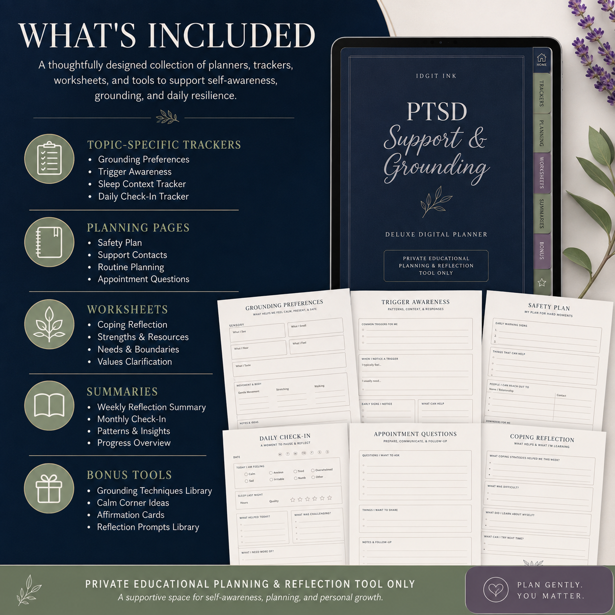 PTSD Support and Grounding Deluxe Digital Planner — listing image 01