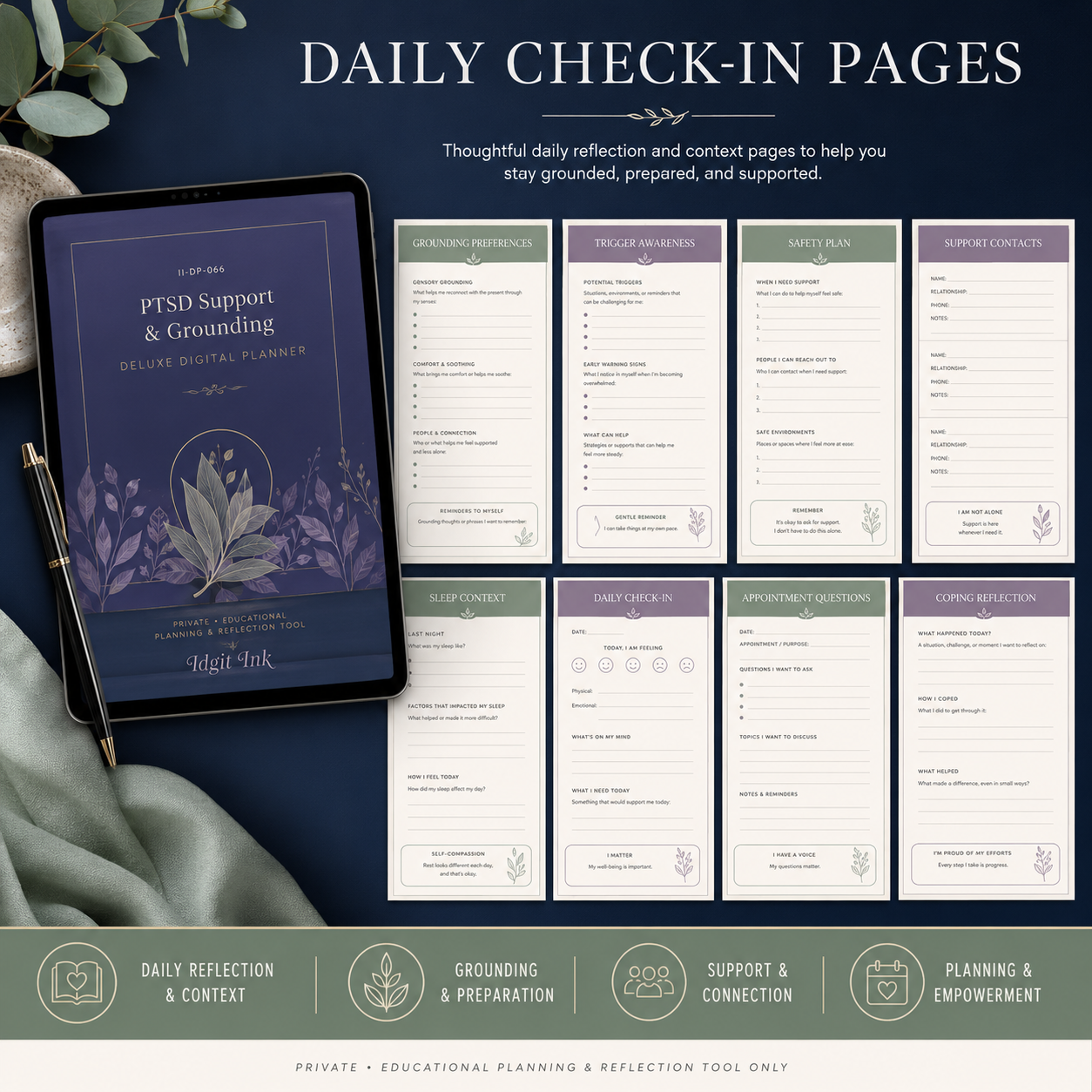 PTSD Support and Grounding Deluxe Digital Planner — listing image 02