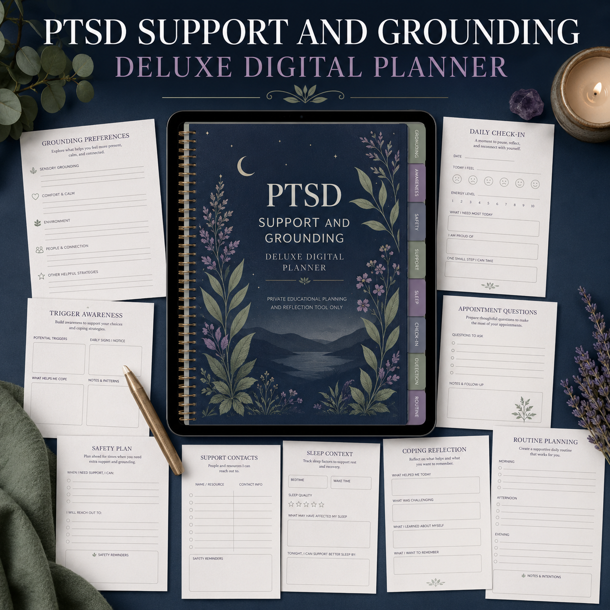 PTSD Support and Grounding Deluxe Digital Planner — listing image 03