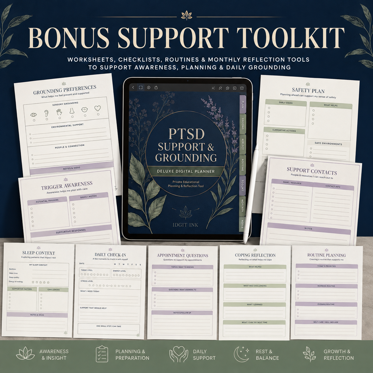 PTSD Support and Grounding Deluxe Digital Planner — listing image 05
